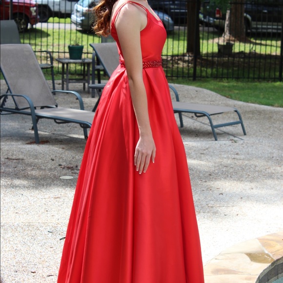 fitted lace wedding dress LaDivine B8402 A Line Long Formal Prom Dress – The Dress Outlet